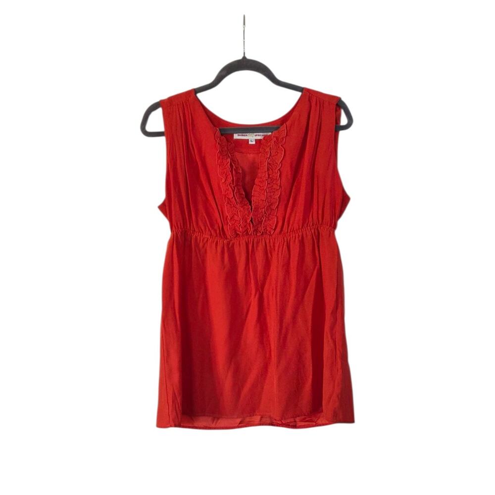 Amanda Uprichard 100% Silk Satin Sunrise Orange Ruffle Sleeveless Blouse, Large